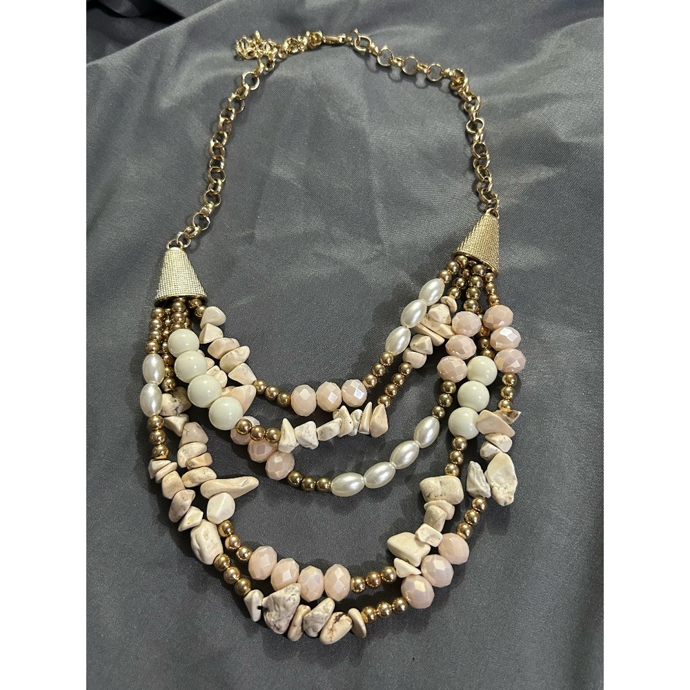 Multi-Strand Pink Gold and Natural Fashion Necklace